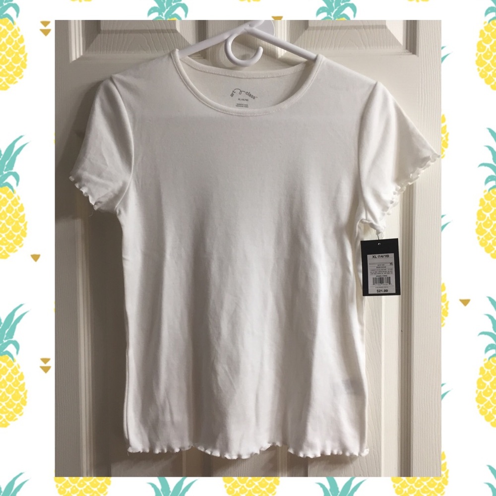 NWT Girl Art Class White Lettuce Edge Tee XL 14 16